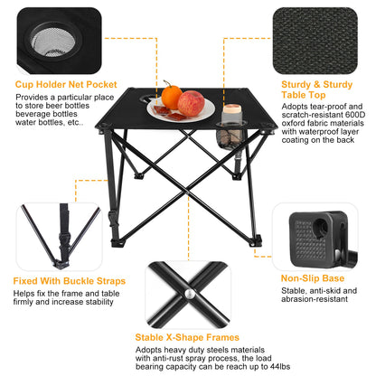 1Pc 2Pc Options Foldable Camping Table Portable Picnic Table Lightweight Travel Desk with 2 Cup Holders Carrying Bag Color Options Black Orange Green Red Blue Navy Blue